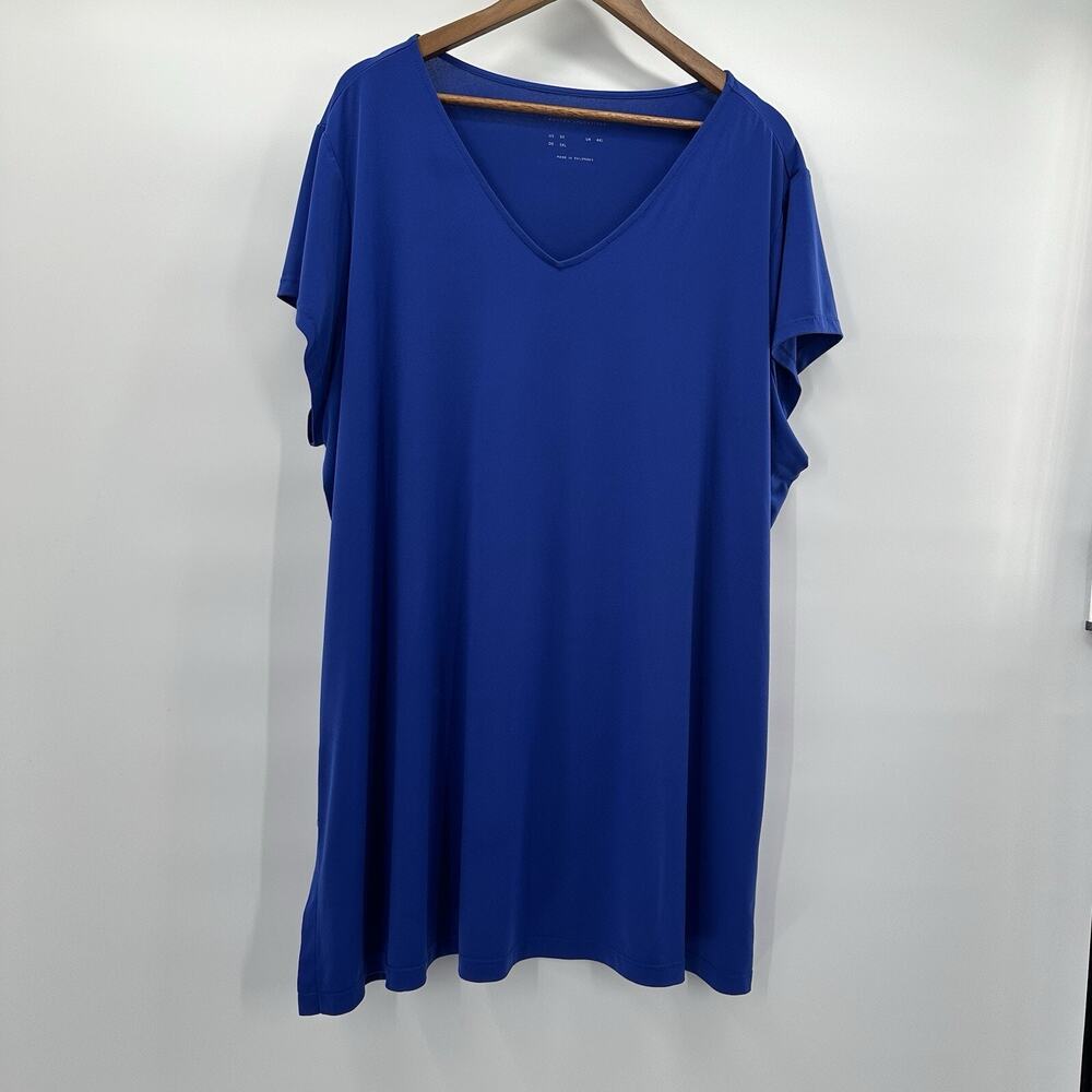 Susan Graver Shirt Womens 3X 3XL Blue Slinky Top Minimalist Basic Casual